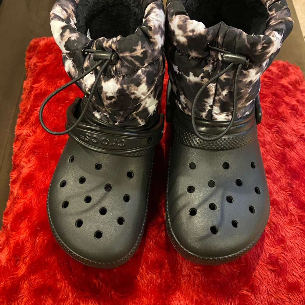 CROCS Black and White Boots